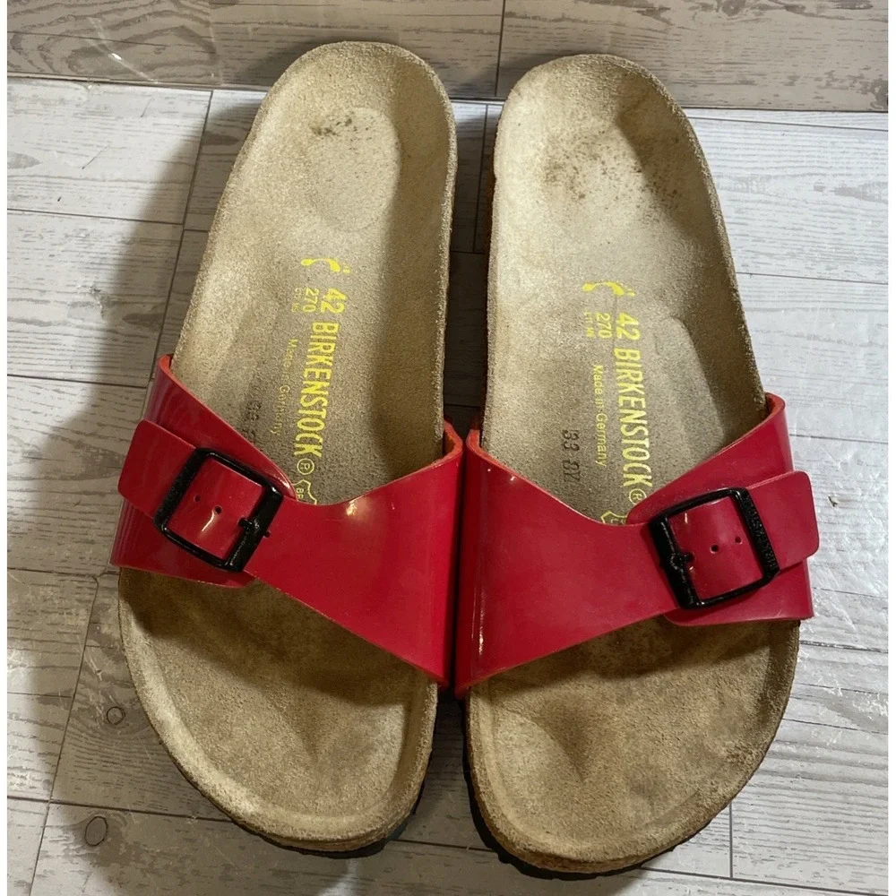 Birkenstock Madrid Red Leather Slides Black Buckle Women's Size 42 - Picture 3 of 8